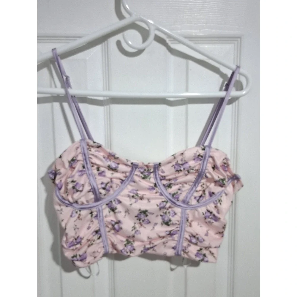Y2k Babydoll Papaya Corset Women size Small Floral Cropped Fairygrunge Indie Top - Picture 6 of 12